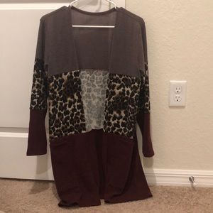 Leopard/Charcoal/Cranberry Cardigan